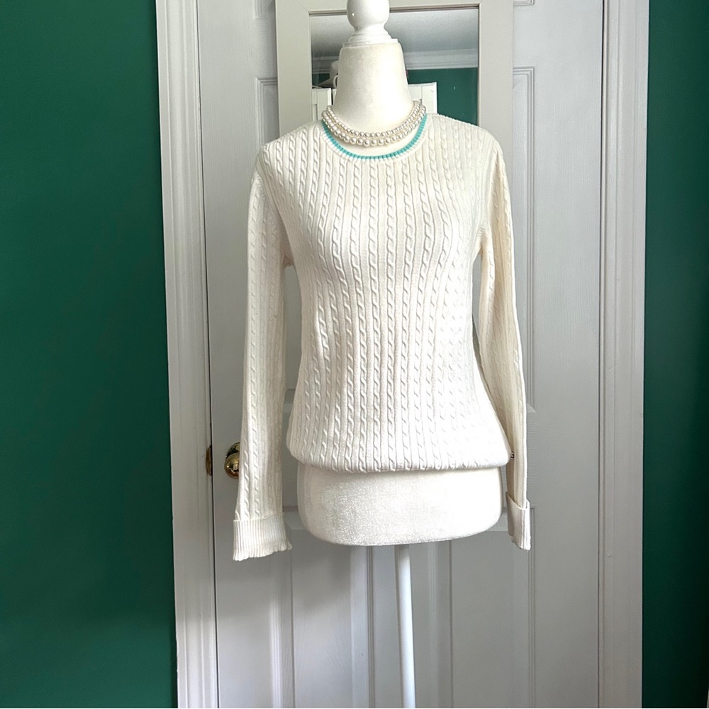 Tommy Hilfiger White Cableknit Crew Sweater SP